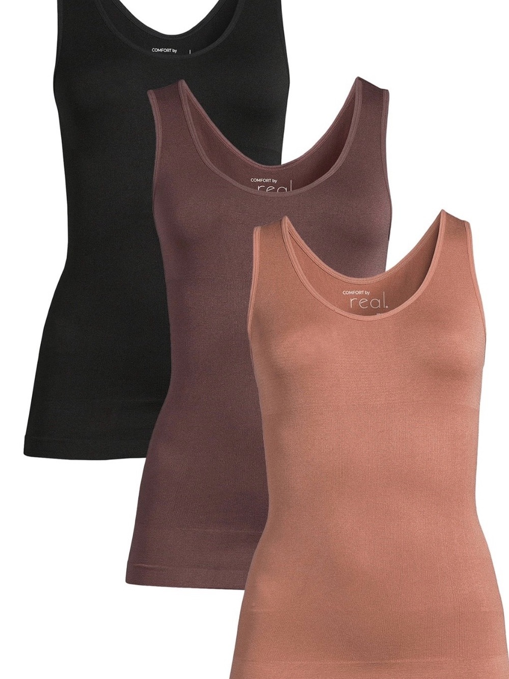 BRAND NEW Comfort by Real 3 Mocha pack Seamless Shaping Cami Tanks Tummy Control